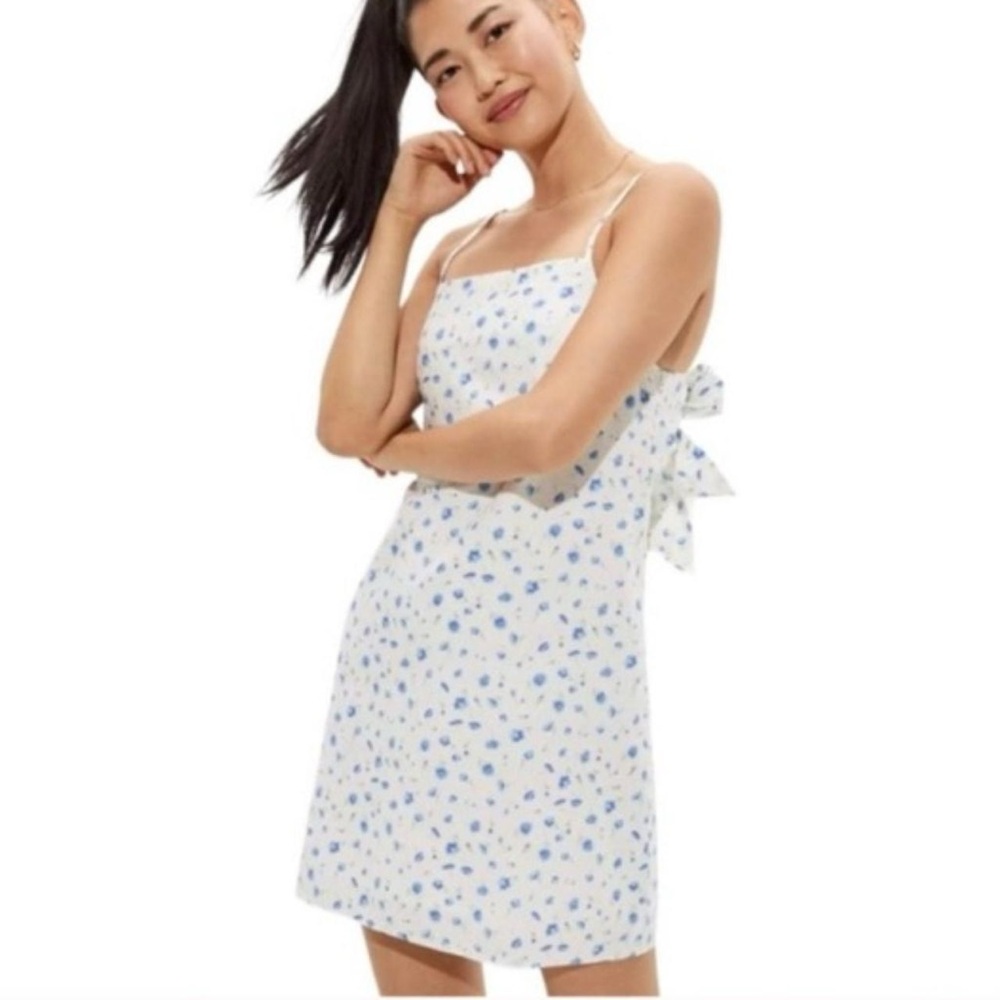 american eagle white mini dress with blue flowers - size XL